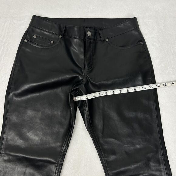 Express Pants Womens 7/8 Black Faux Vegan Leather Straight Leg Y2K Style - Picture 9 of 11